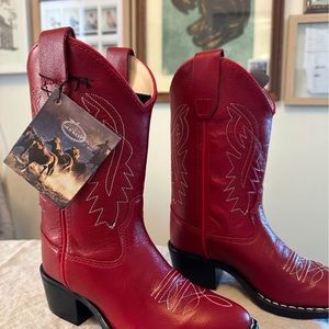 Old West Red Cowboy Boots Classic Leather Stitching